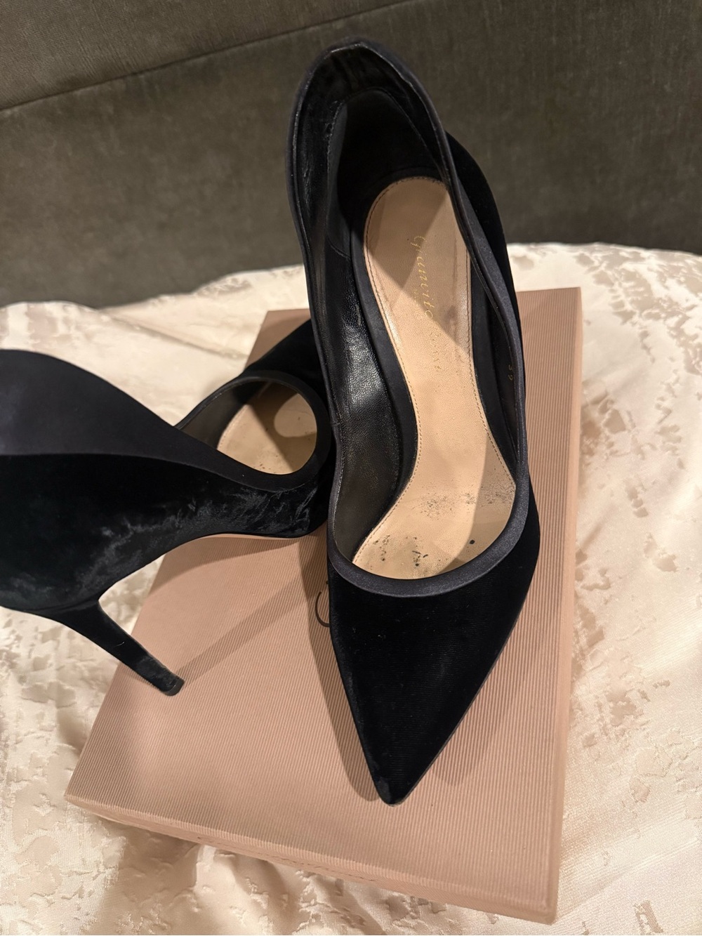 Gianvito Rossi Black Velvet Pointed-Toe Pumps